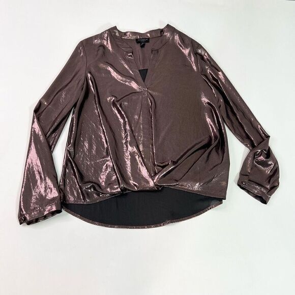 Current Air Top Womens Medium Rustcopper Metallic Twist Hem Pull On Blouse - Picture 1 of 11